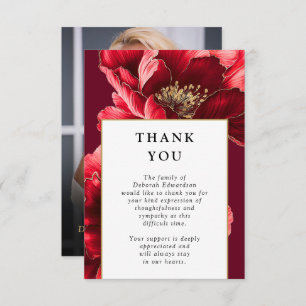 Red Floral Celebration Of Life Funeral Photo Thank You Card