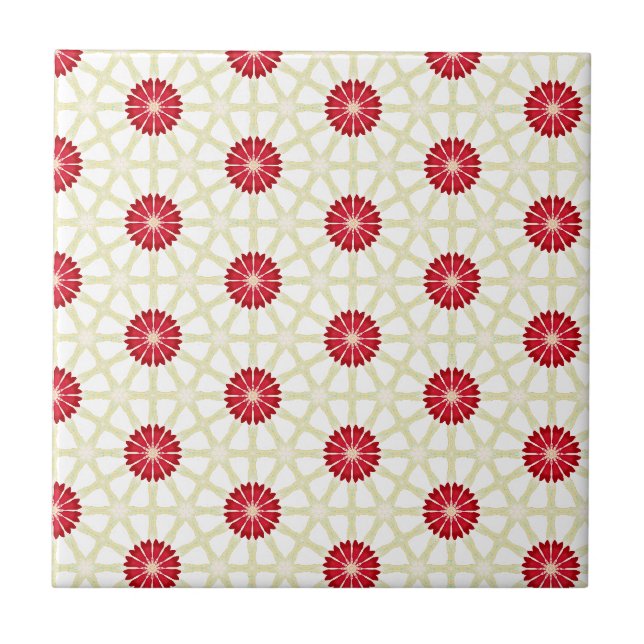 Red Floral  Ceramic Tile (Front)