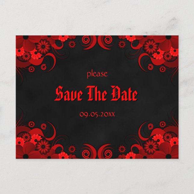 Red Floral Chalkboard Save The Date Announcements Postcard (Front)