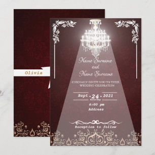 Red floral-chandelier invitation