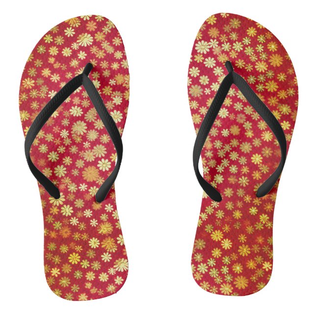 Red Floral Chiyogami Pattern Thongs (Footbed)