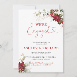 Red Floral Christmas Engagement Party Invitation
