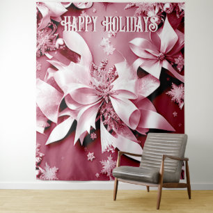 Red Floral Christmas Holiday Backdrop Tapestry
