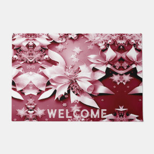 Red Floral Christmas Holiday Doormat
