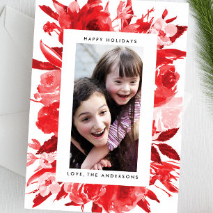 Red Floral Christmas Holiday Photo Card