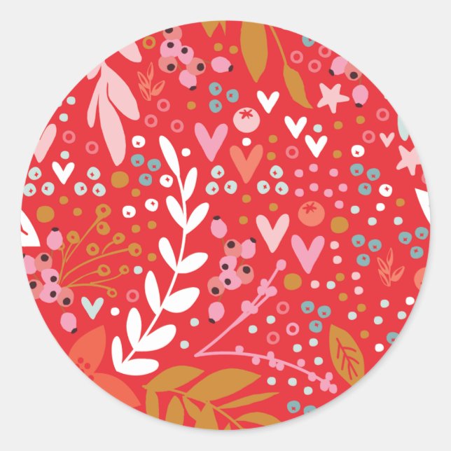 Red Floral Christmas Pretty Holiday Sticker (Front)