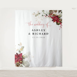 Red Floral Christmas Wedding Backdrops Tapestry