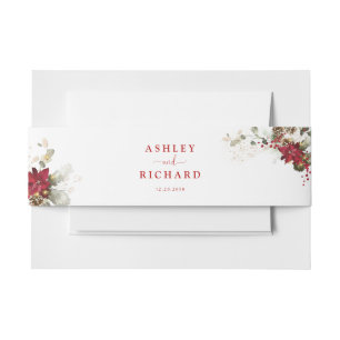 Red Floral Christmas Wedding Invitation Belly Band