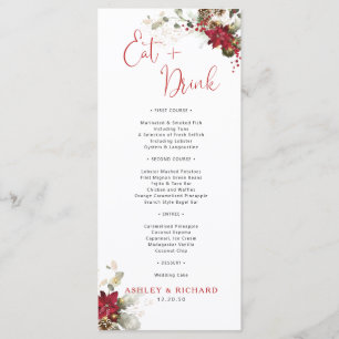 Red Floral Christmas Wedding Menu