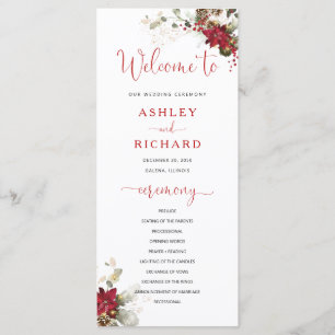 Red Floral Christmas Wedding Program