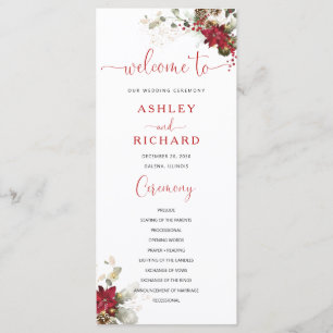 Red Floral Christmas Wedding Program