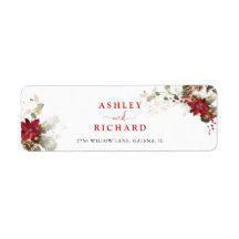 Red Floral Christmas Wedding Return Address Label