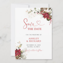 Red Floral Christmas Wedding Save The Date