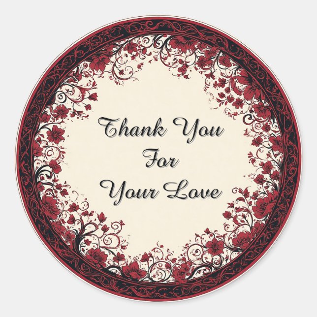 Red Floral Circular Frame Classic Round Sticker (Front)