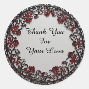 Red Floral Circular Frame Classic Round Sticker
