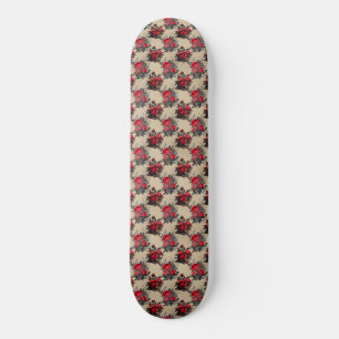 Red Floral Clusters Pattern Skateboard