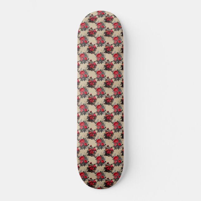 Red Floral Clusters Pattern Skateboard (Front)