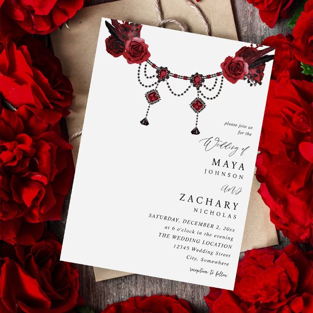 Red Floral & Crystal Wedding Invitation (Creator Uploaded)