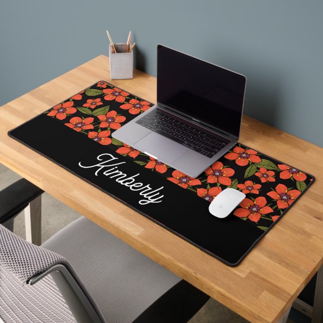 Red Floral custom name Desk Mat (Office 2)