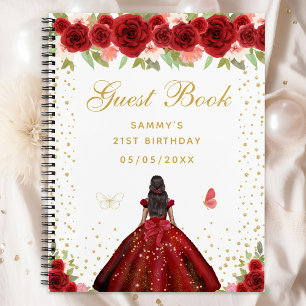 Red Floral Dark Skin Princess Guest Book