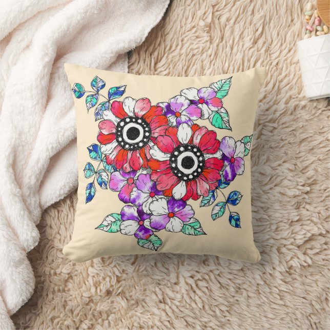 Red floral decoration cushion (Blanket)