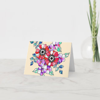 Red floral decoration thank you card