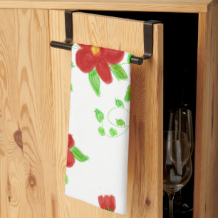 Red Floral Designer Tea Towel