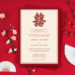 Red Floral Double Happiness Modern Chinese Wedding Invitation<br><div class="desc">Elegant double happiness design in traditional calligraphy writing, with a red or white floral paper cut pattern. A romantic and classy asian themed wedding design for the modern chinese couple. The double happiness is a very auspicious and good luck symbol used in all oriental weddings and celebrations. All text is...</div>