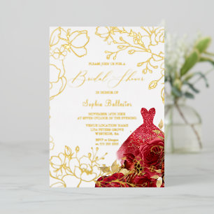 Red Floral & Dress Bridal Shower Gold Leaves