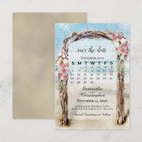 Red Floral Driftwood Beach Arbor Calendar Wedding