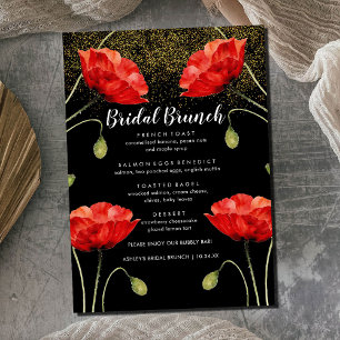 Red Floral Elegant Glitter Bridal Brunch Menu