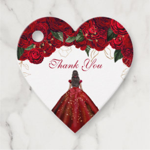 Red Floral Elegant Rose Birthday Thank You Favour Tags