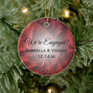 Red Floral Engagement Ceramic Tree Decoration