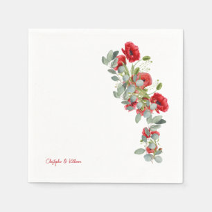 Red Floral Eucalyptus Wedding Cocktail Napkin