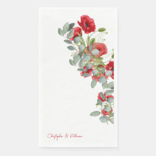 Red Floral Eucalyptus Wedding Napkin