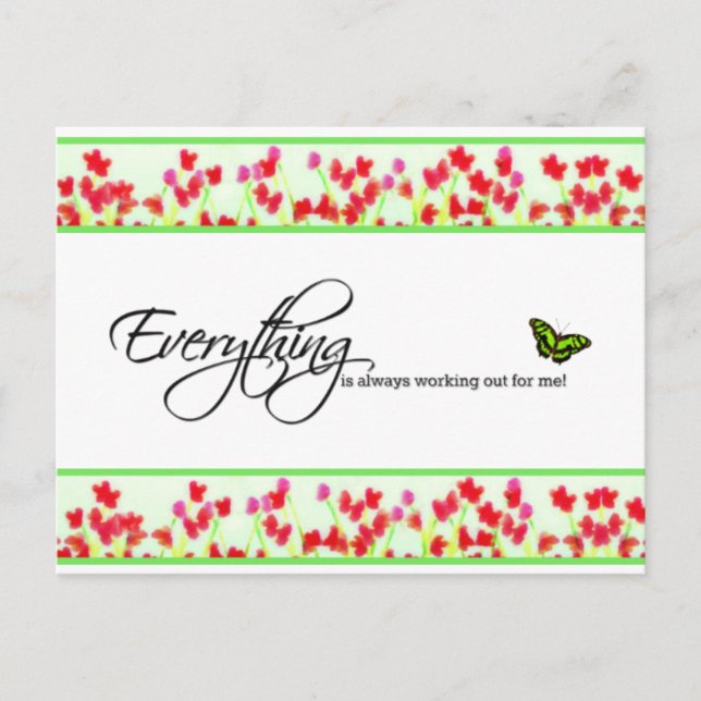 Red Floral - Everything is always working out Postcard (Front)