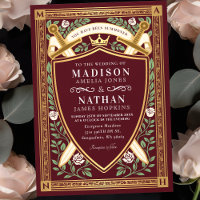 Red Floral Fantasy Swords Shield Monogram Wedding