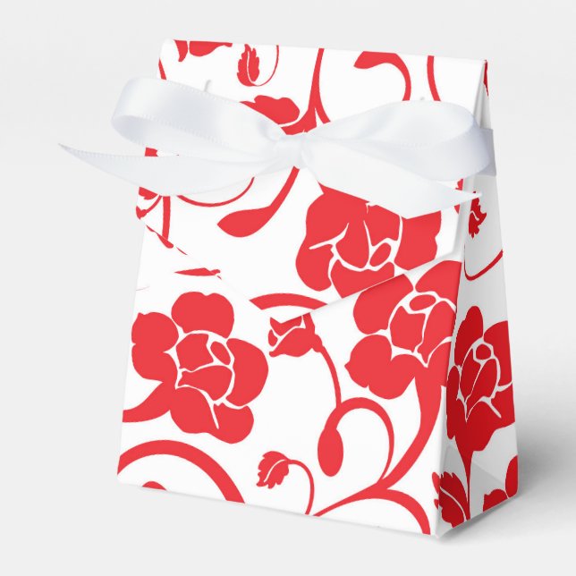 Red Floral Favour Box with White Bow (Front Side)