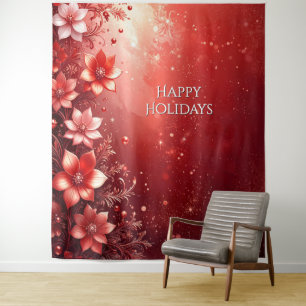 Red Floral Festive Backdrop Tapestry