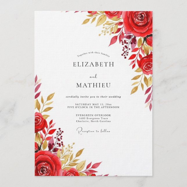 Red Floral Flourish Wedding Invitation (Front)