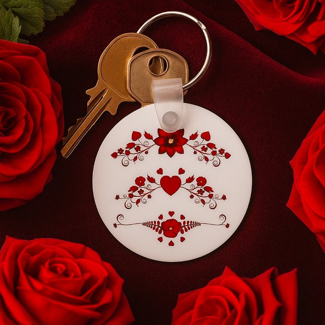 Red Floral Flourishes Key Ring (Creator Uploaded)