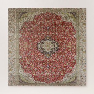 Red floral flower persian turkish pattern elegant jigsaw puzzle