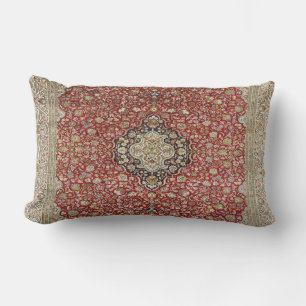 Red floral flower Persian Turkish Rug Print Lumbar Cushion