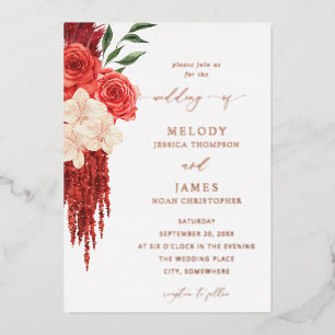 Red Floral Foil Wedding Invitation