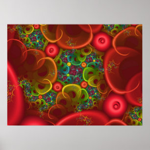 Red Floral Fractal  Poster
