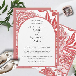 Red Floral Frame Watercolor Wedding Invitation