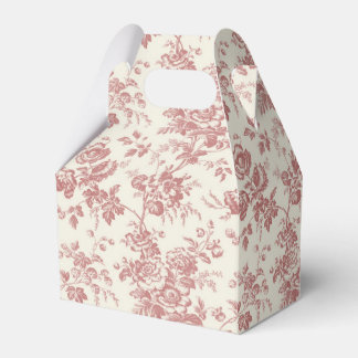 Red Floral French Toile Canvas Party Favour Box 