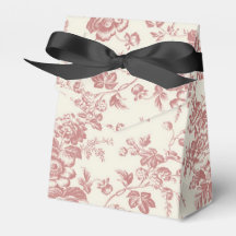 Red Floral French Toile Canvas Party Favour Box 