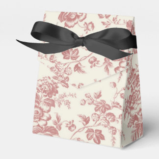 Red Floral French Toile Canvas Party Favour Box 