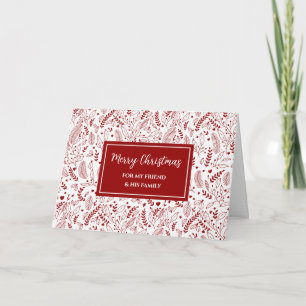 Red Floral Friend & Family Merry Christmas Card